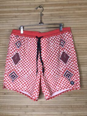 Roark Shorey Red mosaic Elastic Waist Boardshorts shorts Sz M
